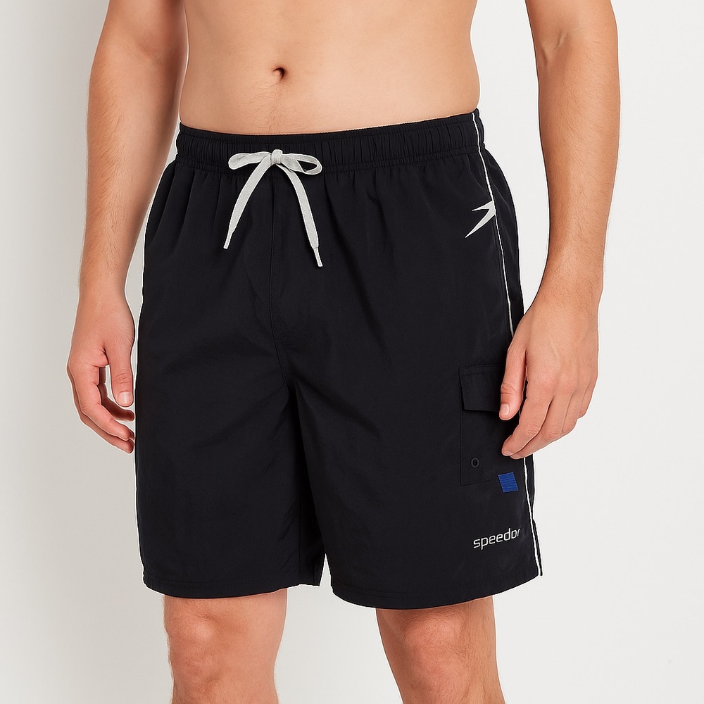 Speedo Men’s Swim Trunks Black 36” Waist Mesh Liner 9” Inseam Pockets Drawstring